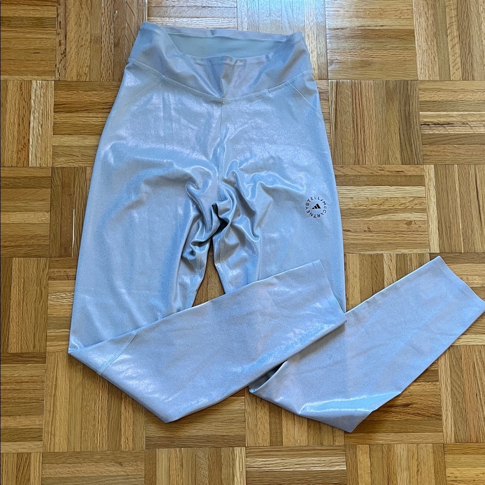ADIDAS BY STELLA MCCARTNEY Light Grey Metallic Shine Leggings M
